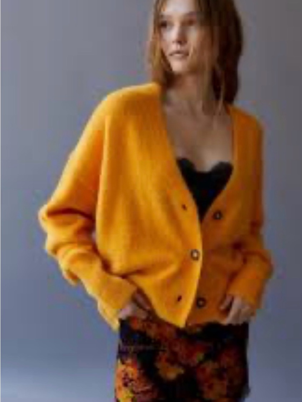 Urban Outfitters Fuzzy Cardigan sweater ochre yellow sz M 90s grunge indie sleaz